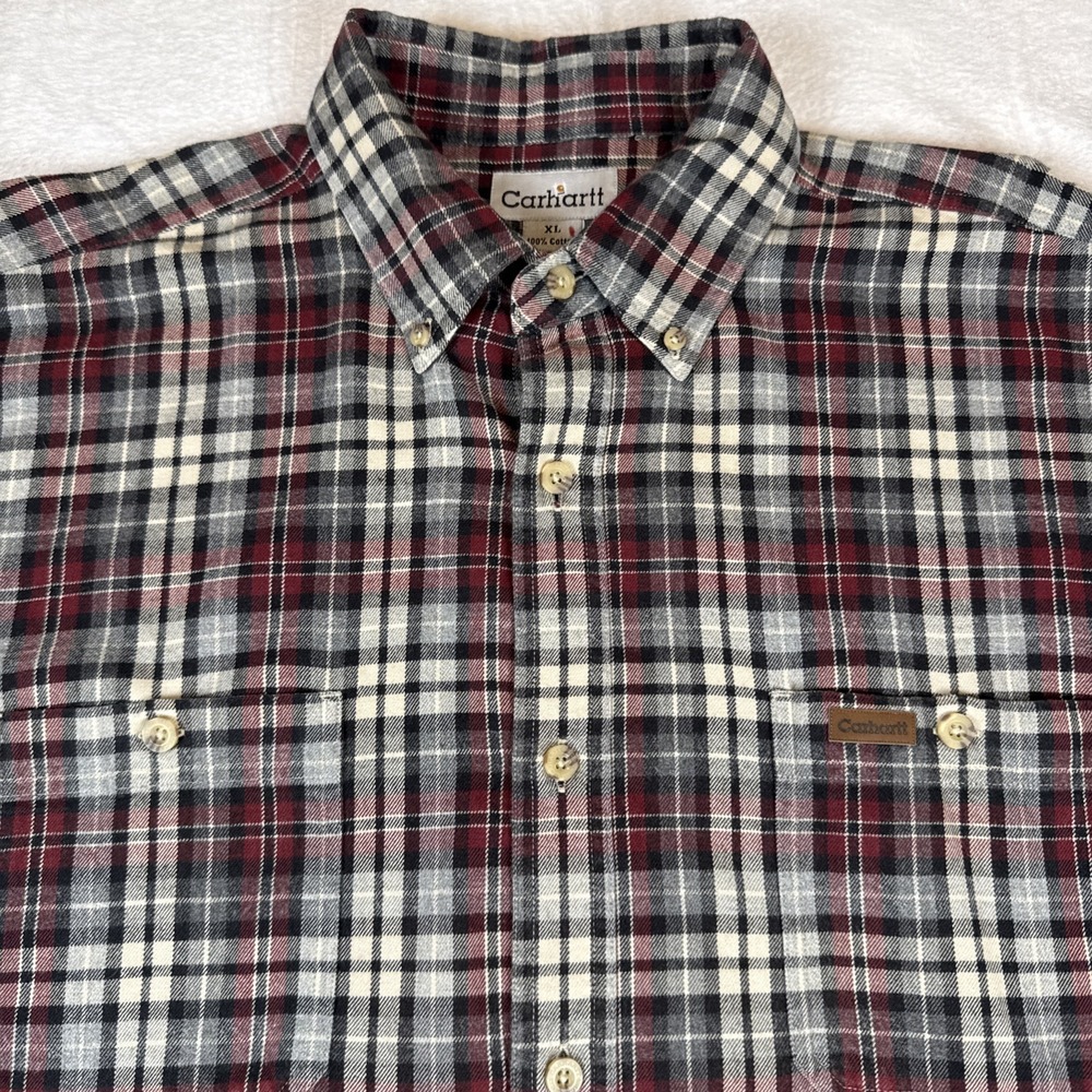 Carhartt Heavyweight Flannel Shirt Mens Size XL Plaid Red‎ Outdoors Workwear